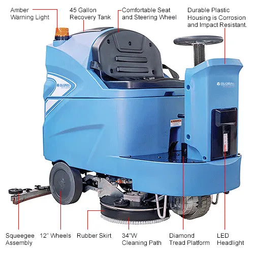 Global Industrial Auto Ride-On Floor Scrubber